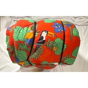 Vintage Coleman Tropical Sleeping Bag Parrot Toucan Print Camping Red Retro
